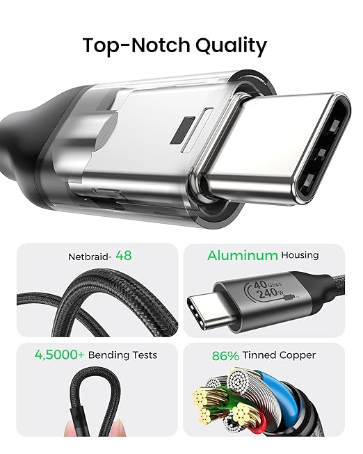 Silkland USB 4 for Long Thunderbolt 4 Cable 10FT/3M, 40Gbps Data Transfer, Supports 8K/5K@60Hz, 240W Charging PD 3.1,USB C Monitor Cable Compatible for Thunderbolt 3, Macbook, Monitor, Docking,SSD,XPS