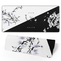 Japanese Life Death Keyboard Mat, Black White Japanese Anime Gaming Mouse Pad for Desk with Anti-Slip Rubber Base and Stitched Edges, Japanese Sakura Pagoda Sun Mouse Pad