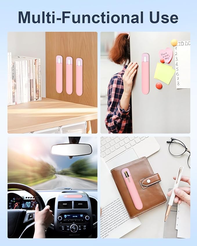 eZAKKA Silicone Pencil Holder For Most Pens,Pencils, 7.8 inch Self-Adhesive Stick To Notebooks,Diary, Desks,Tablet, Pink, 1 Pack