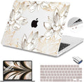 Teryeefi Compatible with M4 MacBook Air 13.6 inch Case 2022-2025 Release M3 A3113 M2 A2681 with Touch ID, Design Hard Shell Case+Keyboard Cover+Screen Protector+Type C Adapter, W-Gold Flower Line