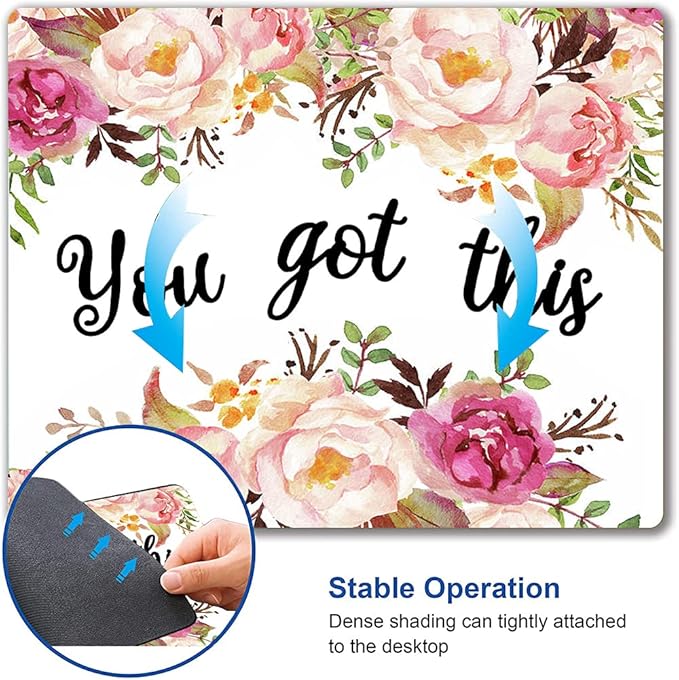 Hokafenle Mouse Pad Motivational, Cute Floral Mouse Pad with Inspirational Quote, You Got This Mousepad Design, Mouse Mat Square Waterproof Non-Slip Rubber Base Mouse Pads for Office Home Laptop