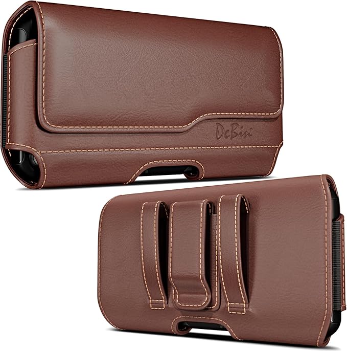 DeBin Case for Galaxy S25 S24 5G S23, S22, S21, S20, S10, S9, A10e, A01, Note 10, Cell Phone Belt Holster Clip Pouch Holder Cover (Fits Samsung with Otterbox Commuter Case) Brown
