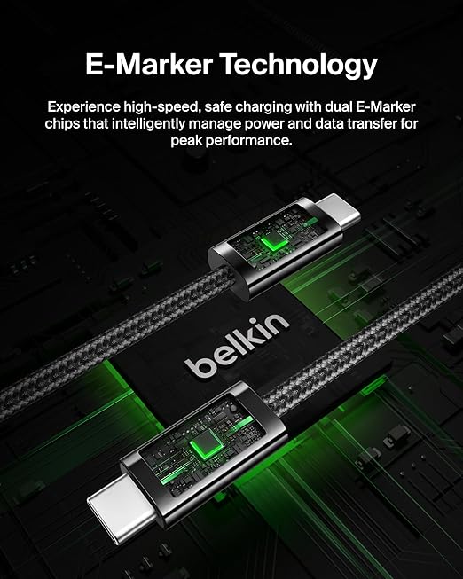 Belkin USB C to USB C Cable 2-Pack, 6.6ft, 240W - Type C Charger, iPhone Charger Cord, Soft, Braided, Flexible for iPhone 17, Galaxy S25, Pixel 10, MacBook, Chromebook, iPad Pro, Switch – Black