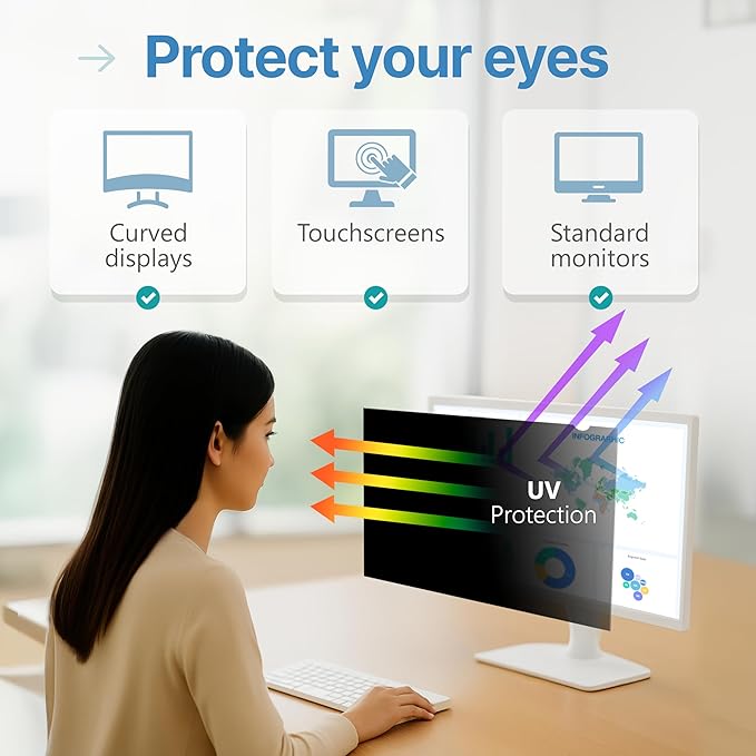 VINTEZ [2 Pack] 27 Inch 16:9 Privacy Screen for Computer Monitor and Laptop - Anti Glare Protector Film Blue Light Filter Eye Protection - Computer Screen Privacy Shield