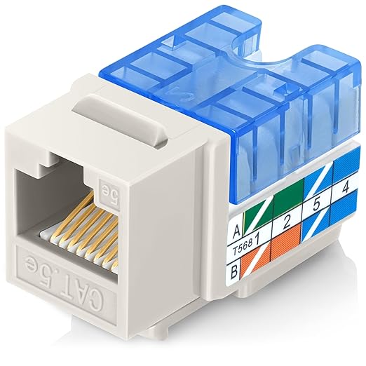 Everest 90° Angled RJ45 Cat5e Keystone Jacks 50-Pack in Light Almond - Slim Profile Female RJ45 Connectors - Cat 5e Keystone Jack - Compatible with 90° Angled Speed Termination Tool - easyJACK