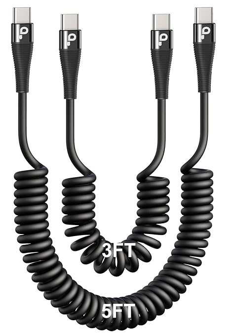 USB C to C Cable for Car 3FT&5FT, 100W Coiled USB C Fast Charging Cable for iPhone 16 Short USB Type C Cable for iPhone 15/Pro/Plus/Pro Max/Samsung Galaxy S23, Compatible All Type C Devices-Black