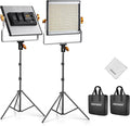 NEEWER 2 Pack Bi Color Dimmable 480 LED Video Light Kit, 28W 3200-5600K CRI96+ LED Panel with U Bracket 75" Tripod Stand Cleaning Cloth Bag, YouTube Recording Studio Photography Streaming Key Lighting