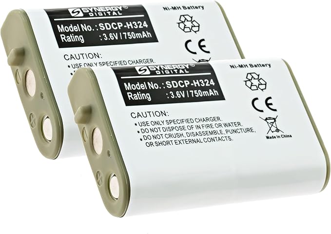 Synergy Digital Cordless Phone Batteries, Works with Panasonic HHR-P103 Cordless Phone, (Ni-MH, 3.6V, 750 mAh) Ultra Hi-Capacity, Combo-Pack Includes: 2 x SDCP-H324 Batteries