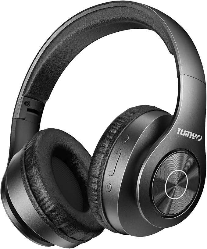 TUINYO Bluetooth Headphones, Over Ear Stereo Wireless Headset 40H Playtime with Deep Bass,Soft Memory-Protein Earmuffs,Built-in Mic Wired Mode PC/Cell Phones-Black