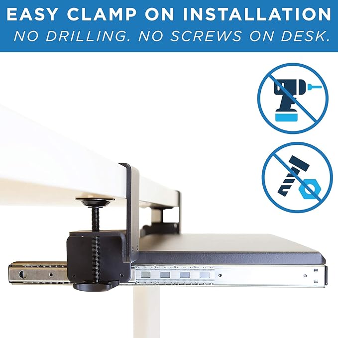 Mount-It! Clamp Keyboard Tray - Ergonomic Under Desk Pull Out Keyboard and Mouse Platform with No-Drill Easy Installation - Slides Under Desk Increase Space - 27 Inch Wide
