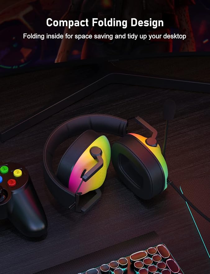 SENZER SG500 Surround Sound Pro Gaming Headset with Noise Cancelling Microphone - Soft Memory Foam Padding - Portable Foldable Headphones for PC, PS4, PS5, Xbox One, Switch - Gradient