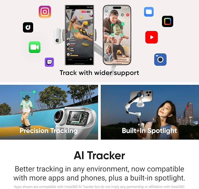 Insta360 Flow 2 Pro Grey - Foldable AI Phone Gimbal, iPhone Native Tracking in 200+ iOS Apps, Multi-Person Tracking, 360º Pan Tracking, Built-In Tripod/Selfie Stick, iPhone/Android Portable Stabilizer