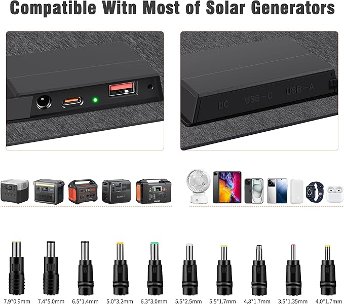 N-Type 16BB Portable Solar Panels 30W Foldable Solar Panels Charger ETFE Solar Panel with DC USB-C and USB-A IP68 Waterproof for Small Power Station Mobile Phones RV Travel Outdoor Camping
