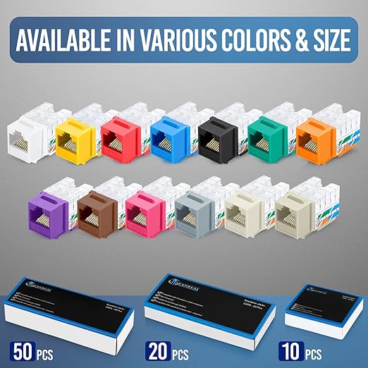 Everest 90° Angled RJ45 Cat6 Keystone Jacks 20-Pack in Pink - Slim Profile Female RJ45 Connectors - Cat 6 Keystone Jack - Compatible with 90° Angled Speed Termination Tool - easyJACK (B094WB91H3)
