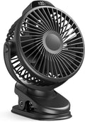 Koonie Portable Clip On Fan, Small USB Fan Battery Operated, 3 Speed Rechargeable Mini Fan With LED Display, 360° Rotate Personal Cooling Desk Fan for Stroller Travel Camping Golf Gym