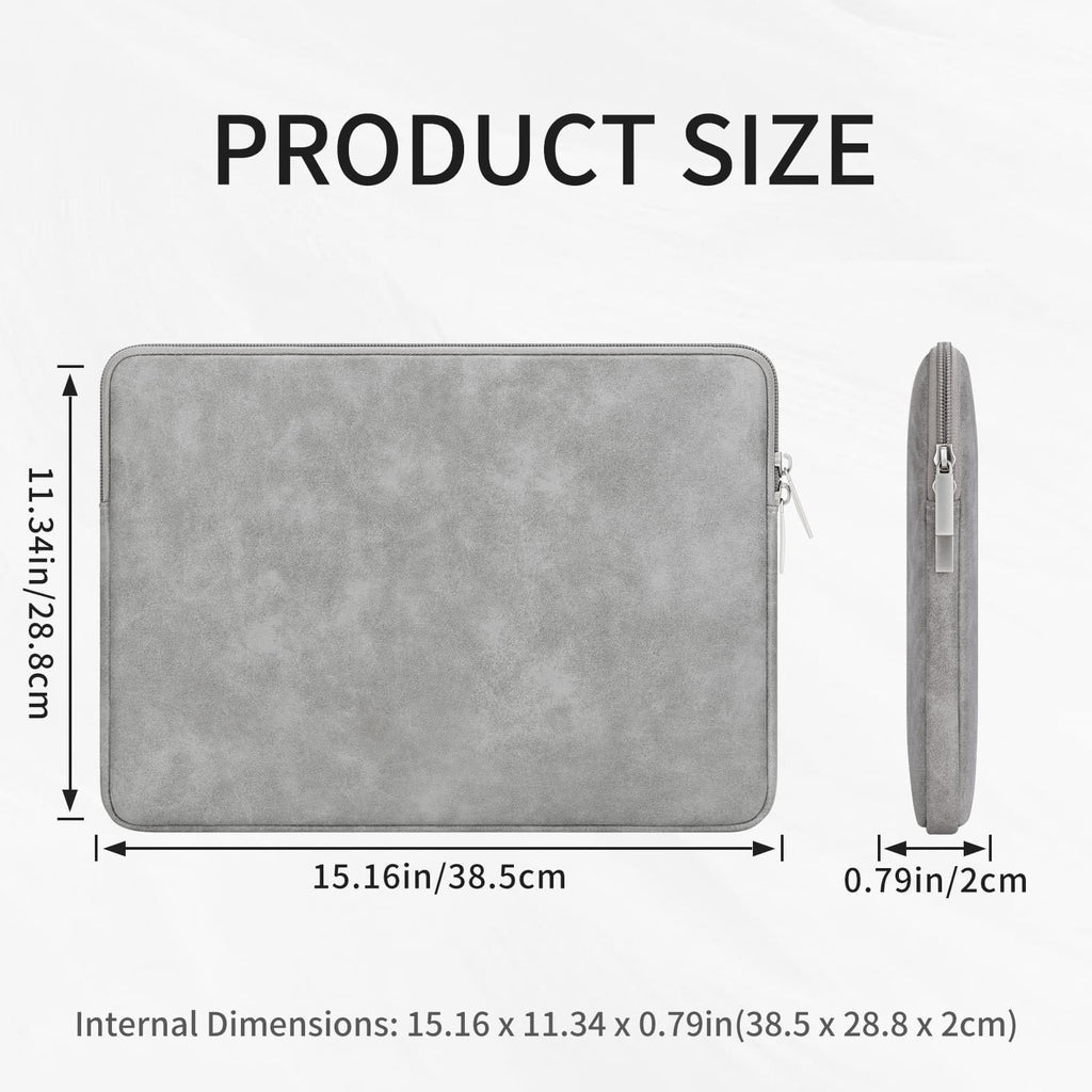 RAINYEAR 15.6 Inch Laptop Sleeve PU Suede Leather Case Padded Cover, Gray