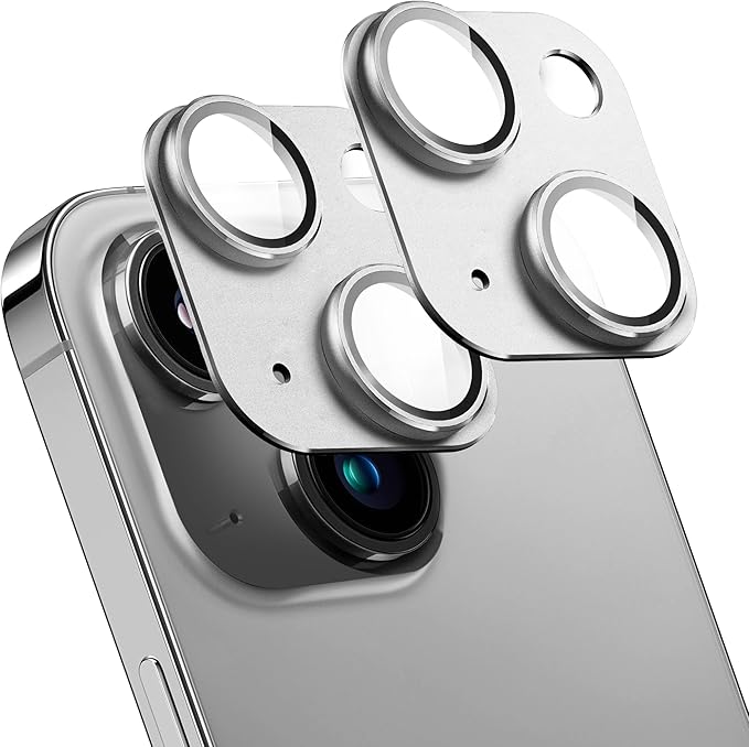 2 Pack Camera Lens Protector for iPhone 14 / iPhone 14 Plus,[Not Easy to Breakn ] AR Tempered Glass Strong Adsorption Metal Camera Cover Screen- silvery