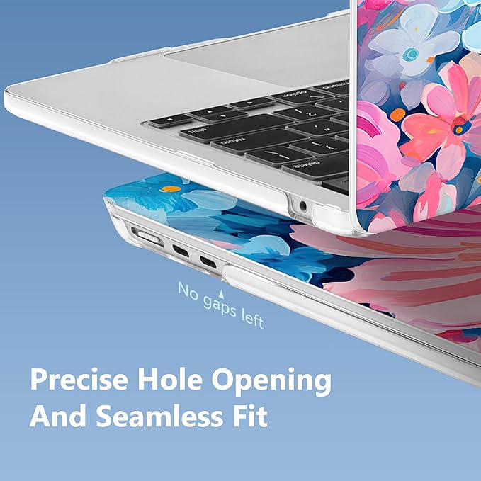 Mektron Compatible with M4 MacBook Air 15 inch Case 2025 A3241 2024 2023 M3 A3114 A2941 M2 Liquid Retina Display Touch ID, Plastic Hard Case & Keyboard Skin & Screen Protector - Hand-Painted Flowers