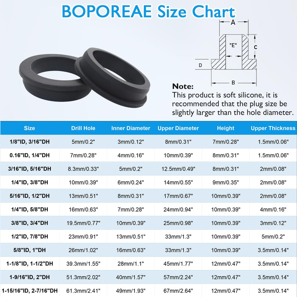 BOPOREAE 3/8" Drill Hole, 1/4" ID Silicone Rubber Grommets for Wiring