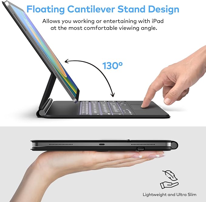 Keyboard Case for iPad Air 13 (M3 2025 / M2 2024) and iPad Pro 12.9 inch 6th / 5th / 4th / 3rd Generation – Magic-Style Magnetic Keyboard Case with Multi-Touch Trackpad – Floating Cantilever Stand