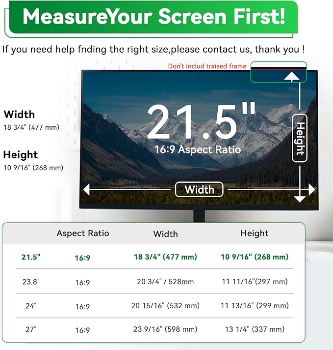 [2 Pack] Magnetic 21.5 in Computer Anti Blue Light Screen Protector for16:9 Aspect Ratio Widescreen Monitor, Hanging Eye Protection Anti-Glare Light Screen Protector, Removable 21.5in Protective Film