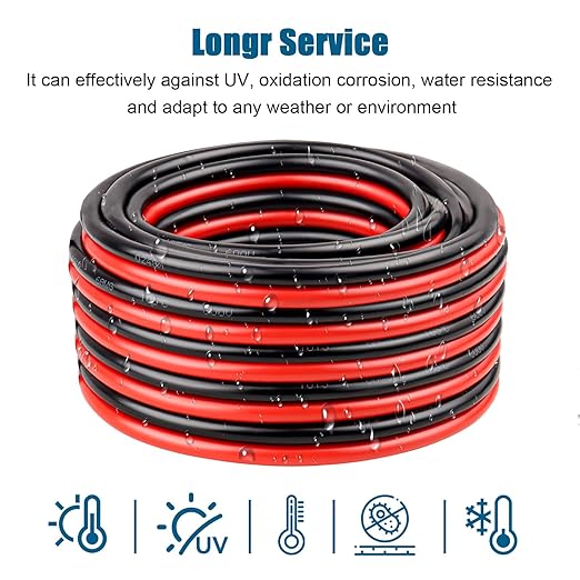 6 Gauge Wire 2 Conductors Copper Wire, 6 AWG Battery Cable Oxygen Free Copper Wire for Solar Panel, Automotive, Trailer, RV and Speaker (6 Gauge 20FT)