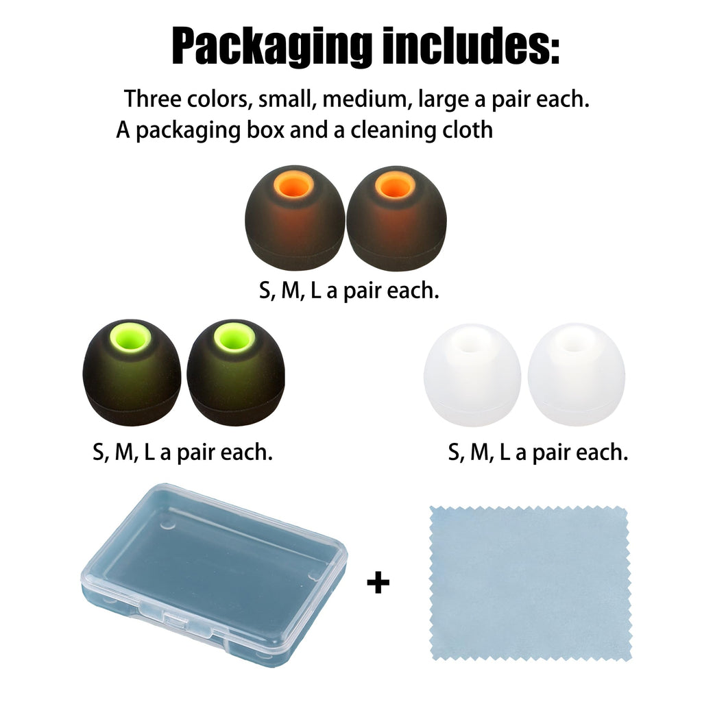 MQIMY Silicone Earbud Tips Replacement - Fit Most In-Ear Earbuds (Inner Hole 3.8mm - 5.1mm) - 9 Pairs S M L