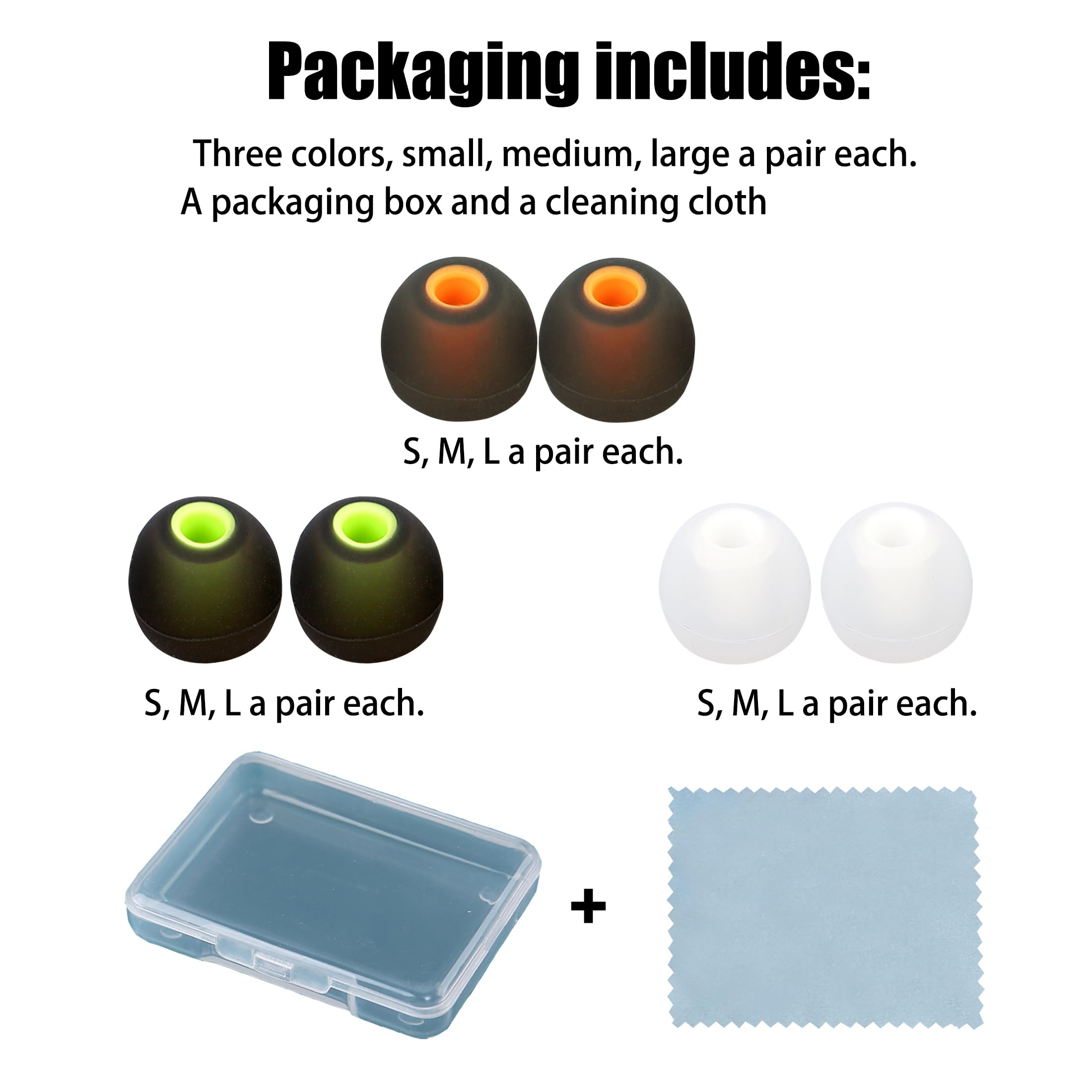 MQIMY Silicone Earbud Tips Replacement - Fit Most In-Ear Earbuds (Inner Hole 3.8mm - 5.1mm) - 9 Pairs S M L