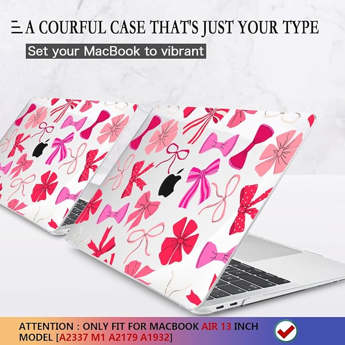 CISSOOK Compatible with MacBook Air 13 inch Case 2022 2021, 2020-2018 Release Model M1 Chip A2337 A2179 A1932, Plastic Hard Shell Case for MacBook Air 13-inch with Retina Display Touch ID, Pink Bows