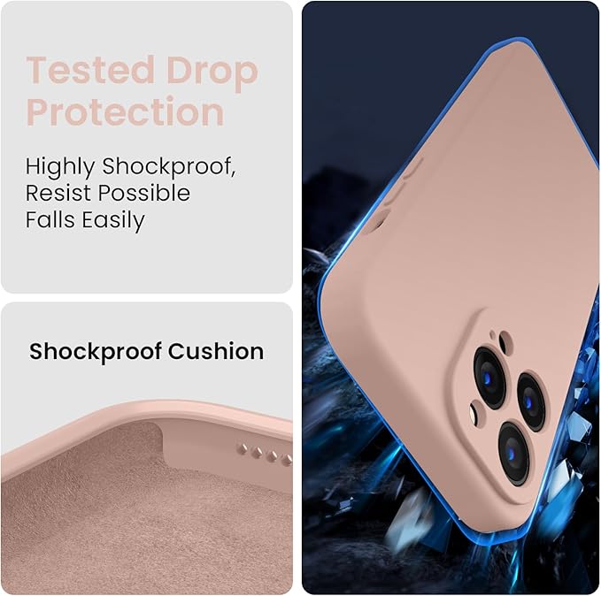 FireNova Designed for iPhone 13 Pro Case, Silicone Upgraded [Camera Protection] Phone Case with [2 Screen Protectors], Soft Anti-Scratch Microfiber Lining Inside, 6.1 inch, Pinksand