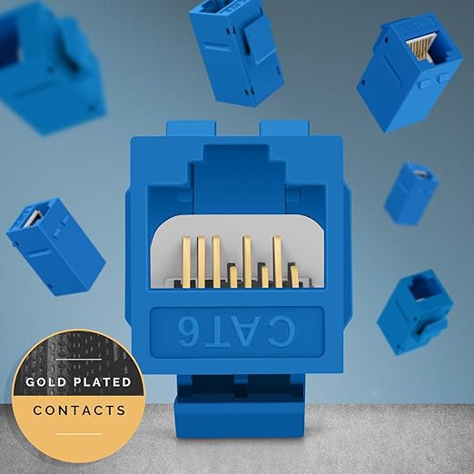 Everest Cat6 RJ45 Keystone Coupler (6-Pack) in Blue - RJ45 Coupler - Cat 6 Couplers - Female to Female Cat6 Keystone Jacks - Ethernet Couplers - Ethernet Cable Extender