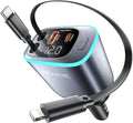 iPhone Car Charger, Retractable Fast USB C Phone Charger, 4 in 1 Cigarette Lighter Adapter with 2 Cables 30 Inch and 2 USB Ports, Multi Port USB Car Charging for iPhone 16/15/14/13/Pro Max
