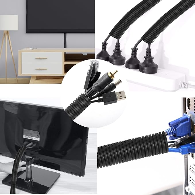 CrocSee 10ft - 1/4 inch Flame Retardant Split Wire Loom Tubing with Installation Tool - Flexible Wire Covers Cord Protectors - Black
