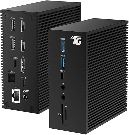 Tiergrade USB C Docking Station Dual Monitor for Windows/macOS, 17 in 1 Triple Display Laptop Docking Station, USB-C Dock with Dual 4K HDMI, DP, S/PDIF, 6 USB Ports, Ethernet, Audio, SD/TF, 60W PD