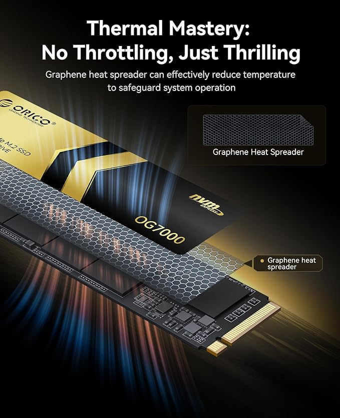 ORICO OG7000 1TB PCIe Gen4 NVMe SSD, Up to 6600MB/s, 8-Channel Controller, Graphene Thermal Solution, Ideal for 4K Video Editing, 3D Rendering, Content Creation, Compatible with PS5 and PC