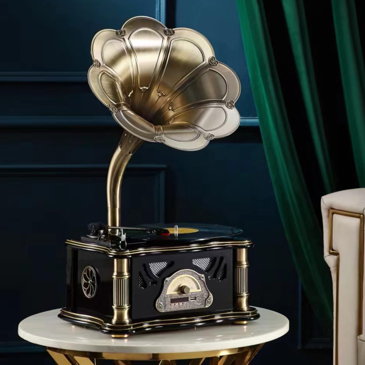 HZLSBL Vintage Gramophone with Bluetooth Input Vintage Record Players