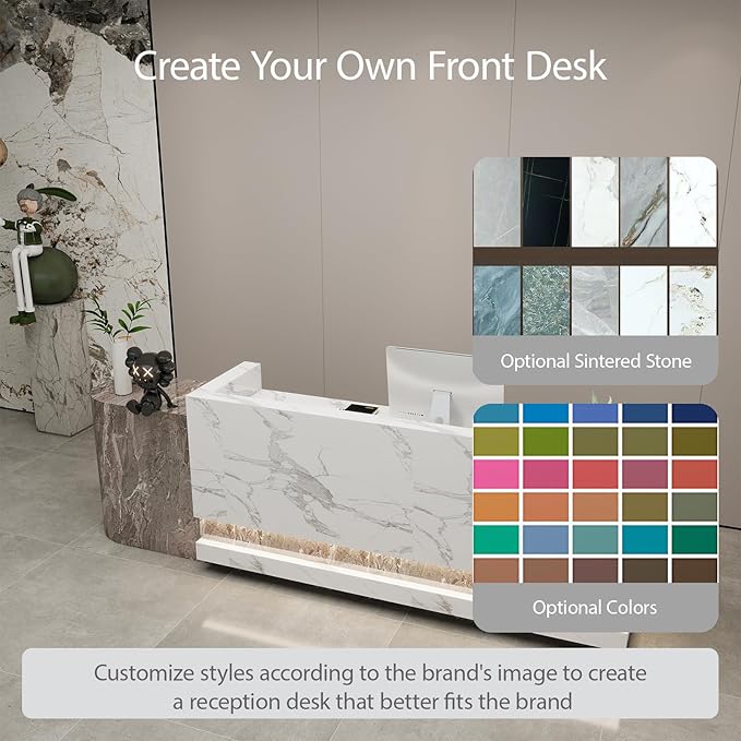 Front Desk Reception Counter - Lockable Storage & Keyboard Tray | Reception Desk with Counter, Customizable Large Counter Table (Black+White, 104'')