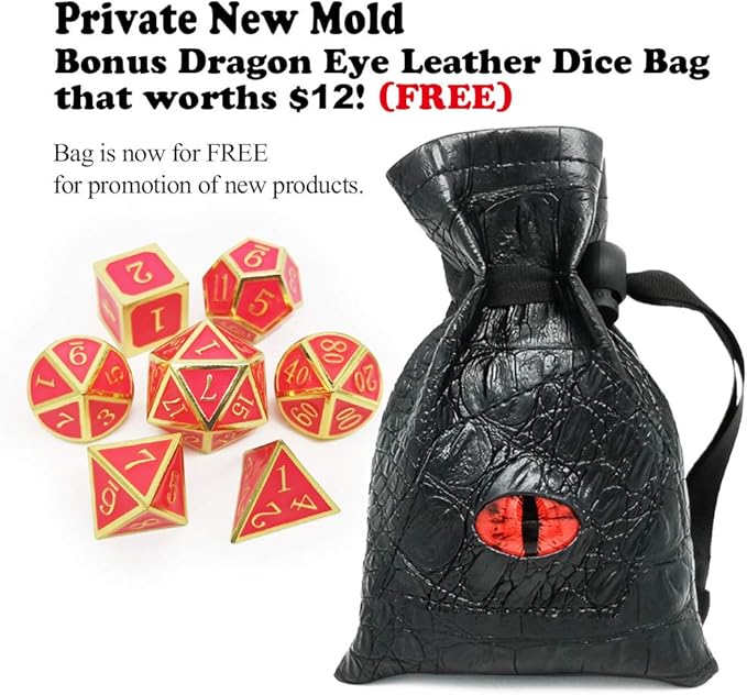 Haxtec Glow in The Dark Metal DND Dice Set Gold Pink D&D Dice Compatible with Dungeons and Dragons-Gold Glowing Red/Cream Pink