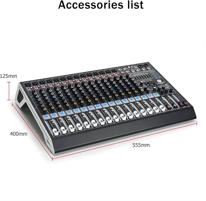 W IN-MIX DX16 Professional DJ Audio Mixer 16 Channel with 99 DSP Effects,7-band EQ,Independent 48V Phantom Power&Mute Button,Bluetooth Function,USB Interface Recording For Studio & Stage