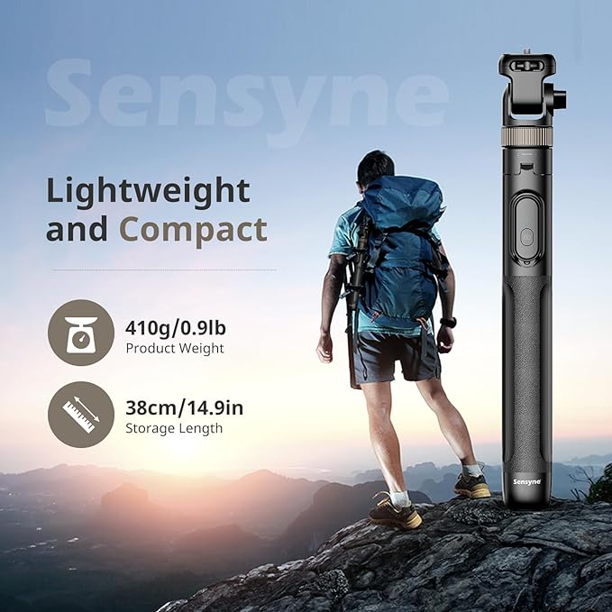 Sensyne 72" Extendable Tripod for iPhone & Selfie Stick with Detachable Phone Holder & Wireless Remote, Compatible with All Cell Phones, Black