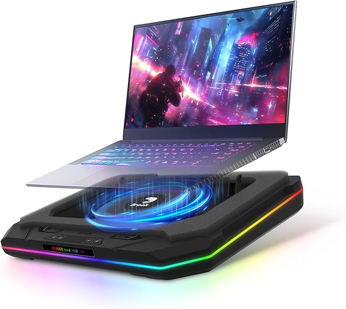 Brook Saviortop Gaming Laptop Cooler, IC Core Cooling Pad with Advanced Turbo Fan, Fast Cooling for Laptops 10-19in, Adjustable Speed, Touch Control, USB-C & USB-A Ports, Compact & Portable Design