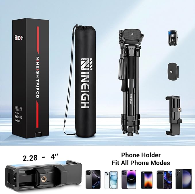 Phone Tripod, 64” Cell Phone Tripod for iPhone, Extra Long 83” Tall Tripods Selfie Stick with Wireless Remote Extendable Phone Holder Stand for Camera Photo Video Recording