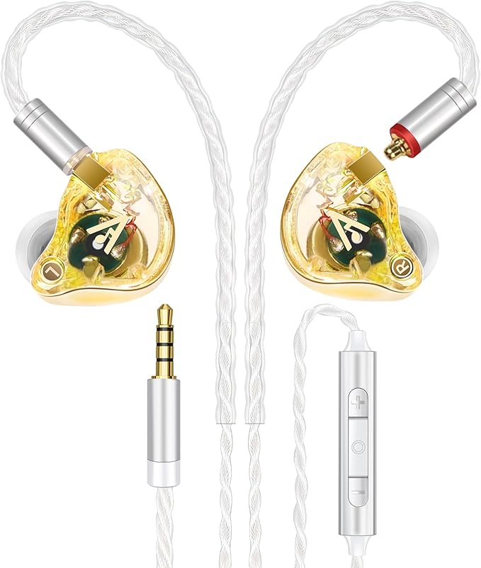 Vibes 202M Wired Earbuds - HiFi in Ear Monitor Headphones - Noise-Isolating Ear Buds w/ Mic - Clear Sound, Deep Bass & Comfort-Fit Gaming Earphones - MMCX to 3.5mm & Silver Plated Cord, Carrying Case