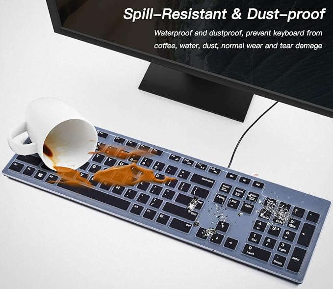 Keyboard Cover for DELL KB216 KB216b KB216t KB216d KB216p Wired & KM636 & Dell Optiplex 5250 3050 3240 5460 7450 7050 & Dell Inspiron AIO 3475/3670/3477 All-in one Desktop Keyboard -Black