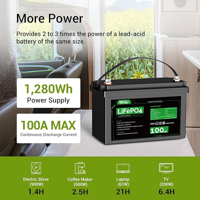 HQST LiFePO4 Battery 100ah Lithium Battery, 12V Lithium Iron Phosphate Battery Deep Cycle Marine Battery, 10 Year Lifetime with Low & High Temp Protection for RV, Trolling Motor, Boat-2 Pack