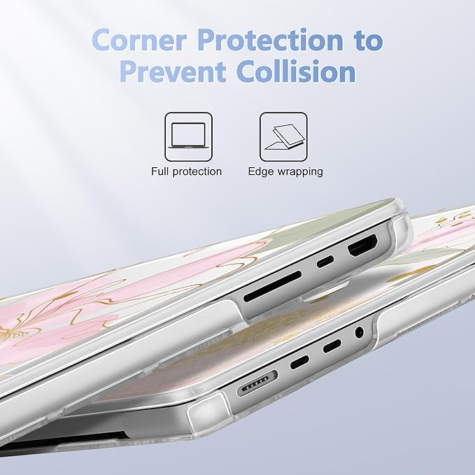 for MacBook Pro 16 inch Case 2021 2022 2023 2024 Release A3186 A3403 M4 A2991 M3 A2780 M2 A2485 M1 Pro/Max, Hard Shell Case with Screen Protector & Keyboard Cover, Gold Blossom Flowers