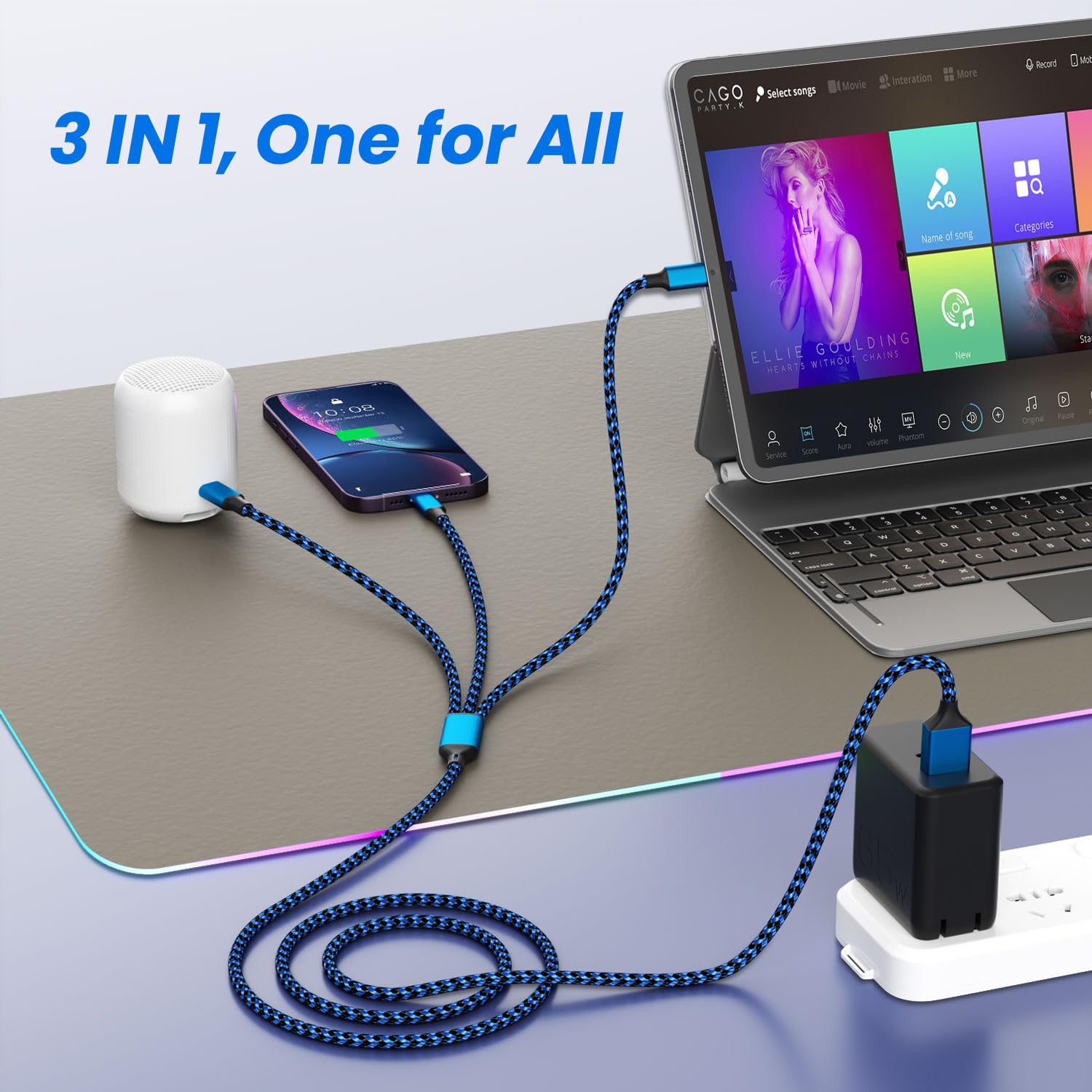 MPATIBY Multi Charging Cable(3Pack 4FT), 3 in 1 Charging Cable for Multiple Devices, USB-A Multi Charger Cord with Type-C, Micro USB and IP Port for iPhone 16/15/14/13/iPad/Android/Tablets and More