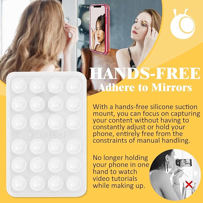 Anteel MAX Silicone Suction Phone Case Adhesive Mount, Upgraded Super Strong Grip, Durable, Easy to Use, Hands-Free Sticky Phone Holder for Selfies, Tiktok Videos, 2.56"x3.94" (Translucent)