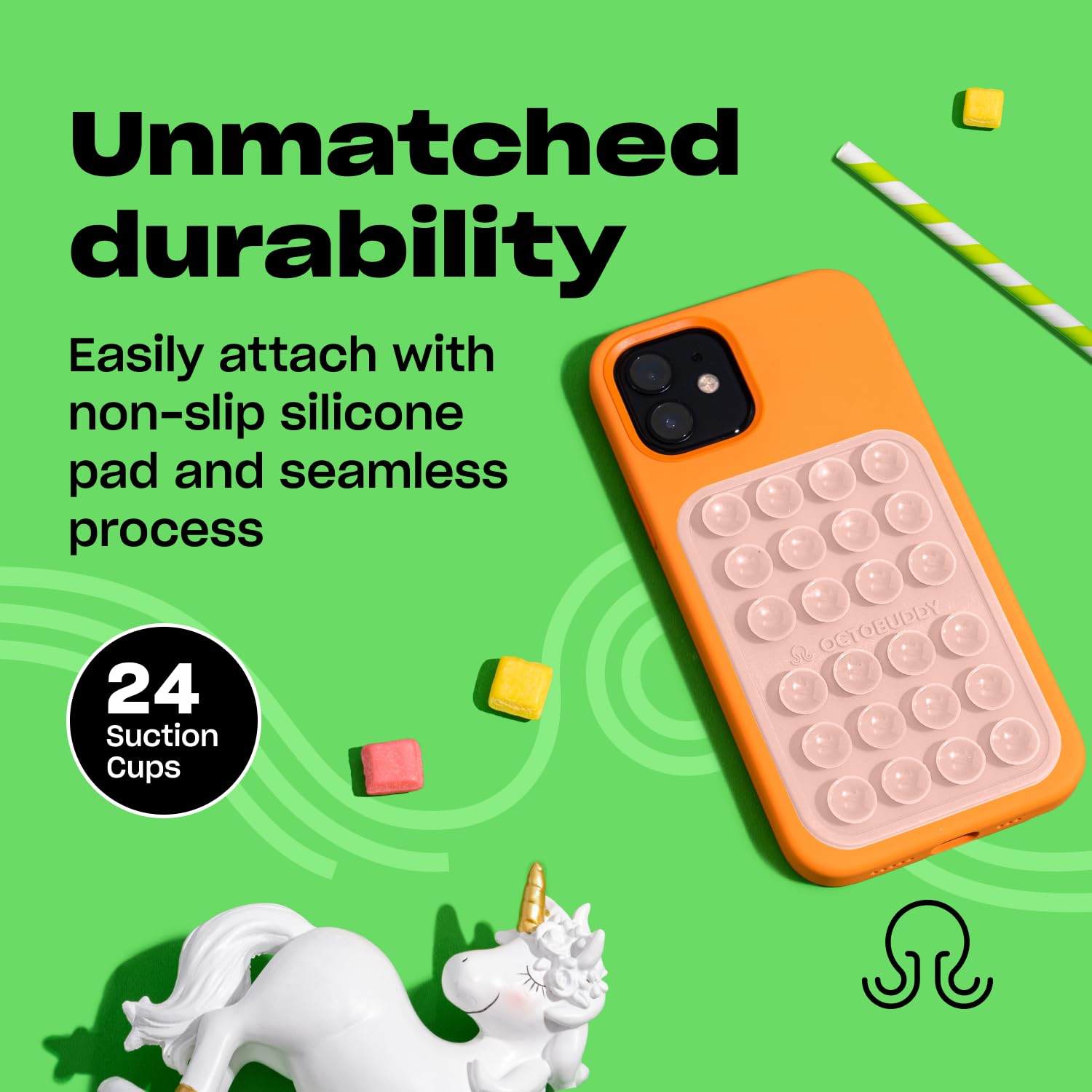 OCTOBUDDY Classic MAX - Silicone Suction Phone Case Adhesive Mount - Hands-Free, Strong Grip Holder for Selfies & Videos - Durable, Easy to Use - 2.6″ x 3.9″, Pastel Turquoise