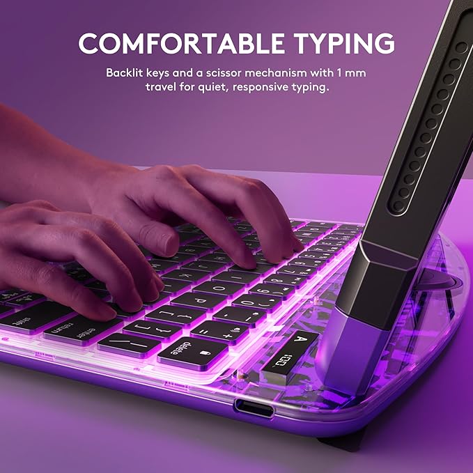 GUSGU for iPad Air 11 Inch (M3/M2,2025/2024) Transperant Case with Wireless Keyboard, 7 Color Backlight, Trackpad, 360°Rotating Stand for 10.9" iPad Air 5th/4th, 11" iPad Pro 4/3/2/1 Case, Cyberpunk